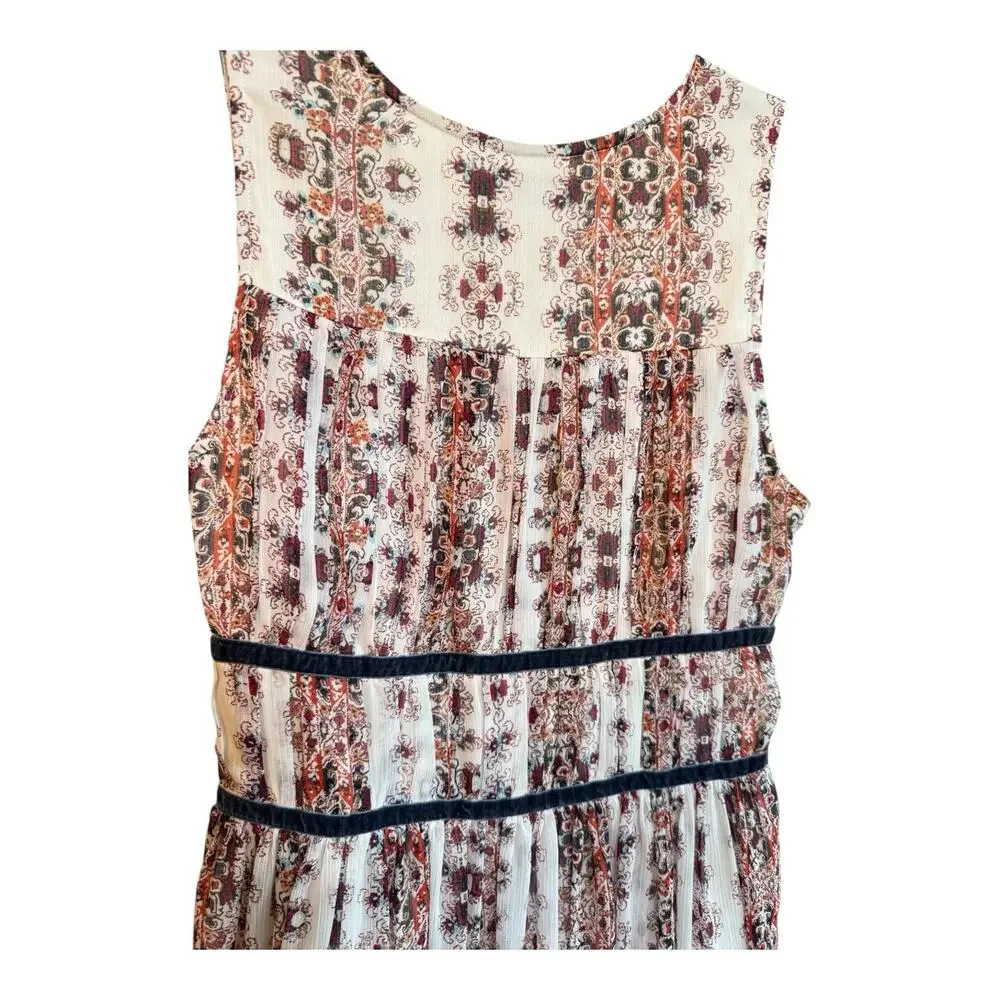 Abercrombie Fitch Floral V-neck‎ Babydoll Dress Velvet Banding Sz S Boho EUC